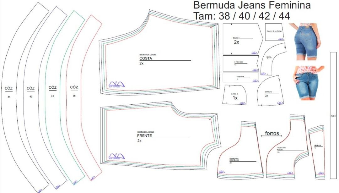 Molde bermuda jeans feminina