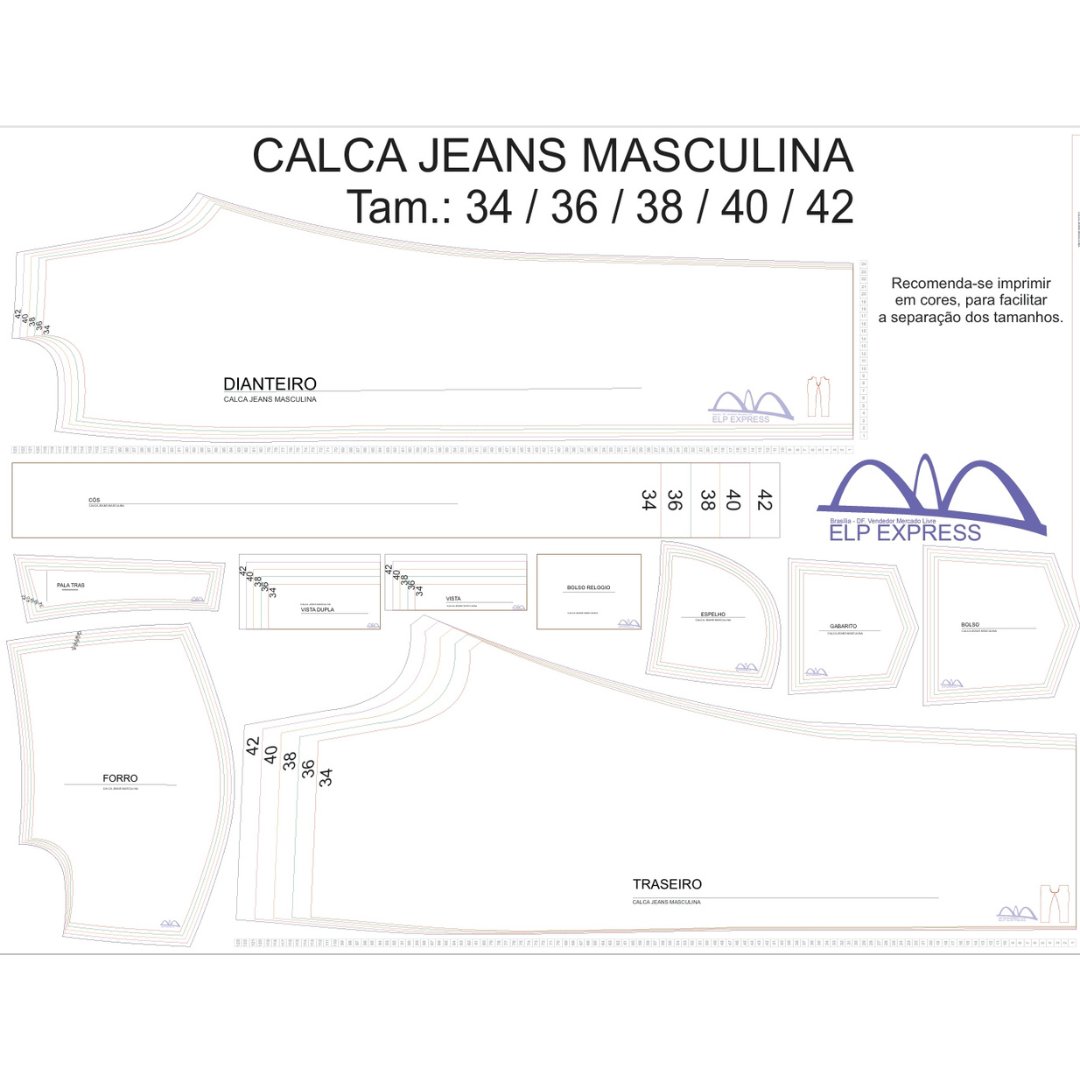 Molde calca jeans masculina